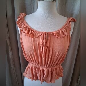 Orange cotton shirt with ruffles details Xs